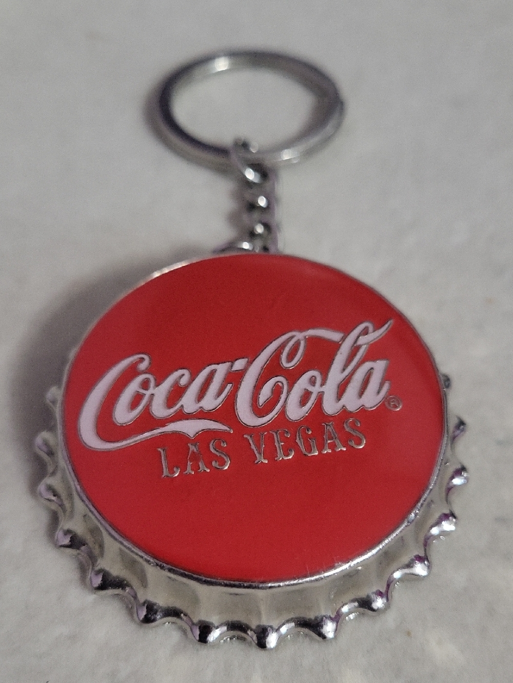 Heavy Coca-Cola Red and Silver Las Vegas Bottle Cap Keychain